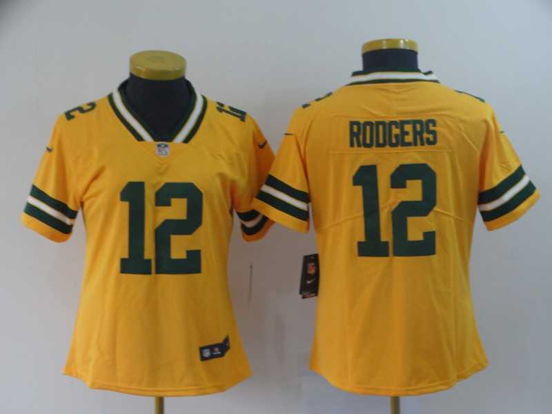 Women Nike Packers 12 Aaron Rodgers Gold Inverted Legend Limited Jersey